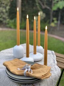 img 2 attached to 🕯️ Pack of 5 Flameless LED 10" Taper Candles in Caramel Color, Realistic Black Wick, Daily Timer, Remote Control, 10 AA Batteries Included (Stands Not Included)