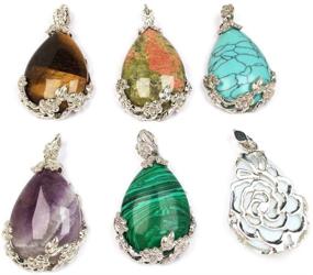 img 2 attached to 5 Random Waterdrop-Shape Natural Stone Pendants, Stone Charms for DIY Jewelry Making