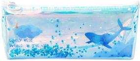 img 4 attached to Sparkling Blue Ocean Blue Whale Sequins Drift Pencil Bags - Transparent Pencil Case Stationery Pouch Bag with TPU Makeup Storage - Style B