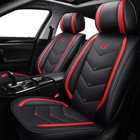 img 3 attached to 🚗 OASIS AUTO OS-003 Leather Car Seat Covers: Universal Fit Full Set in Red - Faux Leatherette Cushion Covers for Automotive Vehicle Interior Accessories