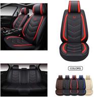 🚗 oasis auto os-003 leather car seat covers: universal fit full set in red - faux leatherette cushion covers for automotive vehicle interior accessories logo