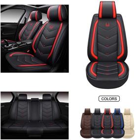 img 4 attached to 🚗 OASIS AUTO OS-003 Leather Car Seat Covers: Universal Fit Full Set in Red - Faux Leatherette Cushion Covers for Automotive Vehicle Interior Accessories