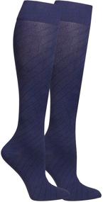 img 4 attached to Travel Compression Socks for Women & Men - Reduce Swelling, Knee High, Closed Toe, Navy, Large - 15-20 mmHg by NuVein