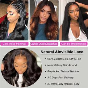 img 1 attached to 💁 STHBESTI Body Wave Lace Front Wig: Premium Human Hair, 150% Density, Pre-Plucked & Bleached Knots - Perfect for Black Women (18 Inch)