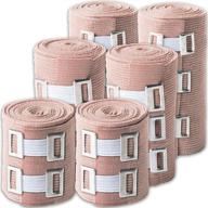 🏥 elastic bandage wrap multi purpose: set of 6 compression wraps in 3 sizes | easy-to-use with hook &amp; loop closure | latex-free, stretches up to 15ft | includes extra clip логотип