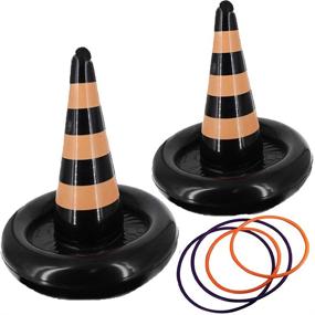 img 4 attached to 🎃 heytech 2 Pack Inflatable Witch Hat Ring Toss Game for Kids - Halloween Games, Wearable or Placement: 2 Hats & 4 Rings (Black Witch hat)