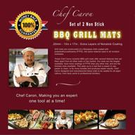 professional chef caron bbq grill mat - set of 2, nonstick and ultra-slick, 17" x 13" with extra thickness of .25mm logo