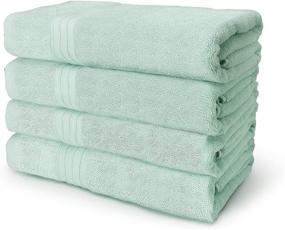 img 4 attached to 🛀 Lusuroi Cotton Bath Towels, 4 Piece Set - Ideal for Pool, Spa, Gym, and Bathroom - Highly Absorbent, Quick Dry Towels with Soft Feel - Aquamarine Color