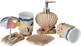 img 4 attached to JYXR 5-Piece Beach-themed Bathroom Accessories Set with Resin Collection - Includes Liquid Soap Dispenser, Toothbrush Holder, Tumbler, and Soap Dish