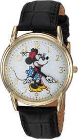 img 4 attached to 🔍 Женские аналоговые кварцевые часы Disney Minnie Mouse с синтетическим ремешком из кожи, черные, размер 18 (модель: WDS000410)