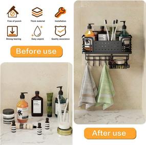 img 3 attached to 🚿 Premium VNKZI Stainless Steel Shower Caddy Basket Shelf: No Drilling Rustproof Wall Mounted Organizer with Hooks for Bathroom Toilet Kitchen Storage