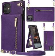 📱 iphone 11 crossbody wallet case - purple leather with card holder, kickstand, magnetic closure, and more! logo