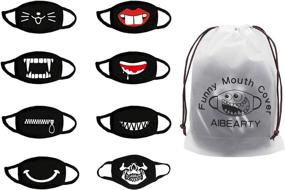 img 4 attached to 🎭 8 Pack AIBEARTY Unisex Cute Funny Cotton Mouth Cover for Party Festival Cosplay, Reusable and Washable, Black