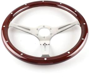 img 3 attached to 🚗 Top10 Racing 380mm 15-Inch Classic Nostalgia Wood Grain Steering Wheel with Slotted 3 Spoke Design, Riveted Light Wood Grip