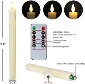 img 1 attached to 🕯️ Homemory Flameless Taper Candles with Timer, 9.5 Inches Ivory LED Candlesticks, Dripless Wax Battery Operated Window Candles with Realistic Flickering Flame for Fireplace, Christmas, Halloween