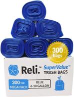 reli supervalue blue trash bags - 300 count, 6-10 gallon recycling bags with various capacities: 6 gal, 7 gal, 8 gal, and 10 gal - bulk 10 gallon garbage bags, blue logo