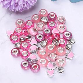 img 2 attached to 🥑 sjavocado 50pcs Assorted European Large Hole Beads for DIY Crafts Bracelets Necklaces Jewelry Making - Resin Glass Imitation Metal Spacer Charms Bead in Pink