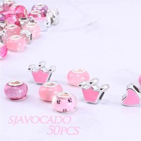 img 3 attached to 🥑 sjavocado 50pcs Assorted European Large Hole Beads for DIY Crafts Bracelets Necklaces Jewelry Making - Resin Glass Imitation Metal Spacer Charms Bead in Pink