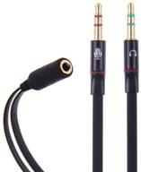 🎧 httx 3.5mm female to 2 male gold plated headphone mic audio y splitter flat cable for enhanced seo, (black, pack of 2) logo