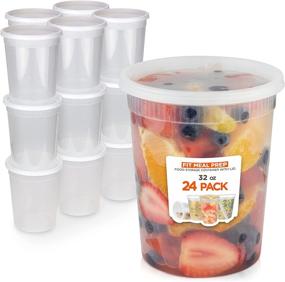 img 4 attached to 24 Pack of Leak Proof, Airtight, and Microwave/Dishwasher Safe Food Storage Containers with Lids - Round Plastic Deli Cups, US Made, 32 oz (Quart Size), Stackable, Reusable - White