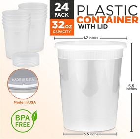 img 3 attached to 24 Pack of Leak Proof, Airtight, and Microwave/Dishwasher Safe Food Storage Containers with Lids - Round Plastic Deli Cups, US Made, 32 oz (Quart Size), Stackable, Reusable - White