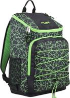 🎒 fuel wide mouth sports backpack, black/lime green with bungee, inner tech pocket, and sizzle/shattered geo print logo