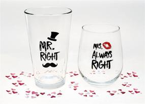 img 1 attached to Hilarious Wedding Gifts - Mr. Right and Mrs. Always Right Novelty Wine and Beer Glass Set - Perfect Engagement Gift for Couples with a Sense of Humor