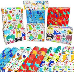 img 4 attached to 🎁 10 Pack Cute Animal and Dinosaur Kids Birthday Wrapping Paper – Eco-Friendly Happy Birthday Gift Wrap Paper for Boys, Girls, Children, Baby Shower, and Party – Mixed Style Sheets
