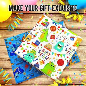 img 1 attached to 🎁 10 Pack Cute Animal and Dinosaur Kids Birthday Wrapping Paper – Eco-Friendly Happy Birthday Gift Wrap Paper for Boys, Girls, Children, Baby Shower, and Party – Mixed Style Sheets