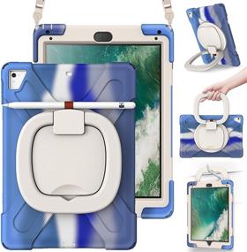 img 4 attached to KENOBEE Case for iPad 9.7 6th/5th Gen, Air 2, Pro 9.7 - 360° Rotating Handle-Kickstand, Shockproof Cover with Screen Protector & Shoulder Strap, Rainbow Blue