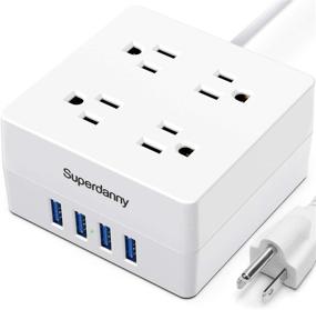 img 4 attached to 💡 White USB Power Strip Surge Protector - SUPERDANNY Mountable Charging Station with 4 Spaced AC Outlets &amp; 4 Smart USB Ports, 5ft Desktop Extension Cord for Home Office Hotel Dorm Room RV