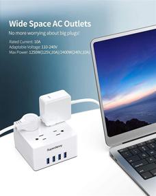 img 2 attached to 💡 White USB Power Strip Surge Protector - SUPERDANNY Mountable Charging Station with 4 Spaced AC Outlets &amp; 4 Smart USB Ports, 5ft Desktop Extension Cord for Home Office Hotel Dorm Room RV