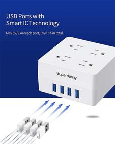 img 1 attached to 💡 White USB Power Strip Surge Protector - SUPERDANNY Mountable Charging Station with 4 Spaced AC Outlets &amp; 4 Smart USB Ports, 5ft Desktop Extension Cord for Home Office Hotel Dorm Room RV