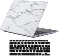 чехол procase для macbook air 13 дюймов 2020 2019 2018, модели a2179 a1932, жесткий корпус с клавиатурным чехлом - белый мрамор. логотип