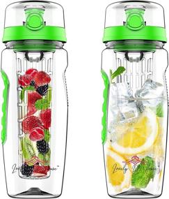 img 1 attached to 🍓 32 oz Fruit Infuser Water Bottle: Hydration with Flavored Water, Tea Infusion - Sports Container for Protein Shake, Leak-Proof Lid & Long Infuser Basket - Includes Sleeve, Cleaner Brush & Mix Ball