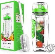 🍓 32 oz fruit infuser water bottle: hydration with flavored water, tea infusion - sports container for protein shake, leak-proof lid & long infuser basket - includes sleeve, cleaner brush & mix ball логотип