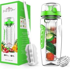 img 4 attached to 🍓 32 oz Fruit Infuser Water Bottle: Hydration with Flavored Water, Tea Infusion - Sports Container for Protein Shake, Leak-Proof Lid & Long Infuser Basket - Includes Sleeve, Cleaner Brush & Mix Ball