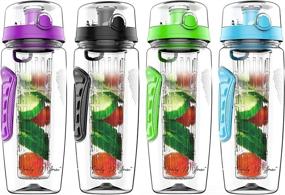 img 3 attached to 🍓 32 oz Fruit Infuser Water Bottle: Hydration with Flavored Water, Tea Infusion - Sports Container for Protein Shake, Leak-Proof Lid & Long Infuser Basket - Includes Sleeve, Cleaner Brush & Mix Ball