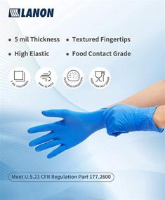 img 3 attached to 💙 Lanon 100-Count Disposable Nitrile Gloves - 5 Mil Thickness, Food Contact Grade, Latex-Free, Textured Blue Fingertips (Medium)