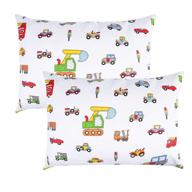 🚧 soft & stylish kids toddler pillowcases 100% cotton - set of 2 - fits kid toddler bedding pillow 14x19, 13x18 small pillow (construction vehicle cars) logo
