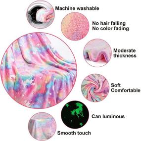 img 1 attached to 🦄 Luminous Unicorn Glow in The Dark Throw Blanket: Super Soft Plush Flannel Fleece for Girls - 60in x 50in