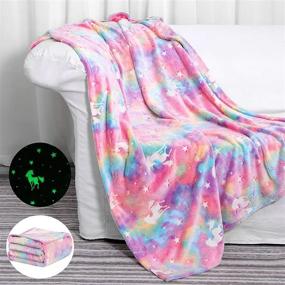 img 4 attached to 🦄 Luminous Unicorn Glow in The Dark Throw Blanket: Super Soft Plush Flannel Fleece for Girls - 60in x 50in