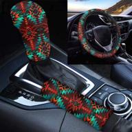 forchrinse universal non-slip 3 piece automotive accessories retro aztec print southwestern geometric steering wheel cover handbrake cover gear shift cover logo