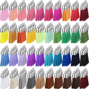 img 4 attached to 200 Bulk Leather Keychain Tassels: Christmas DIY Keychain Craft Pendants in 40 Vibrant Colors