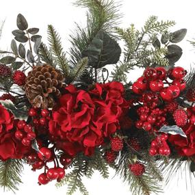 img 2 attached to 🎄 Vibrant 30-Inch Red/Green Holiday Hydrangea Swag by Nearly Natural 4679