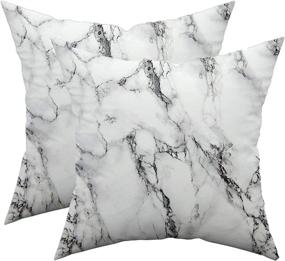 img 3 attached to 🛋️ Stylish Marble Pattern Decorative Pillow Covers for Couch, Bed, Sofa - Set of 2, 18x18 Inches - Cozy Farmhouse Manual Cushion Shells - (No Insert Included)