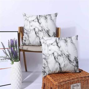 img 1 attached to 🛋️ Stylish Marble Pattern Decorative Pillow Covers for Couch, Bed, Sofa - Set of 2, 18x18 Inches - Cozy Farmhouse Manual Cushion Shells - (No Insert Included)
