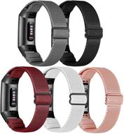 упаковка из 5-ти резинок meulot для fitbit charge 4/3/3se - регулируемые нейлоновые ремешки для женщин и мужчин - черный/серый/розовый/вишневый/белый логотип