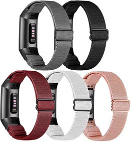 img 4 attached to Упаковка из 5-ти резинок MEULOT для Fitbit Charge 4/3/3SE - Регулируемые нейлоновые ремешки для женщин и мужчин - Черный/Серый/Розовый/Вишневый/Белый