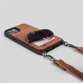 img 2 attached to Noémie Napa Crossbody Case for iPhone 13 - 📱 Genuine Leather, Removable Strap, 3 Credit Card Holder - Tan/Black